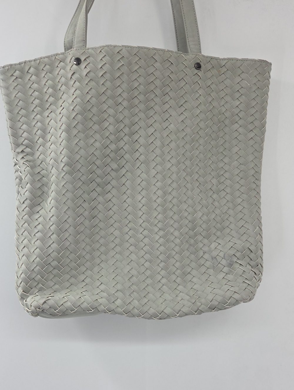 Woven Leather Tote Bag in Light Gray